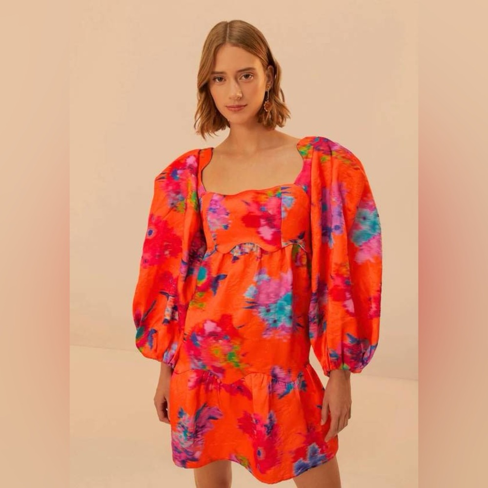 FARM Rio Vibrant Floral Mini Dress - Orange and Blue